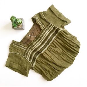 Free People olive green bubble embroidered top